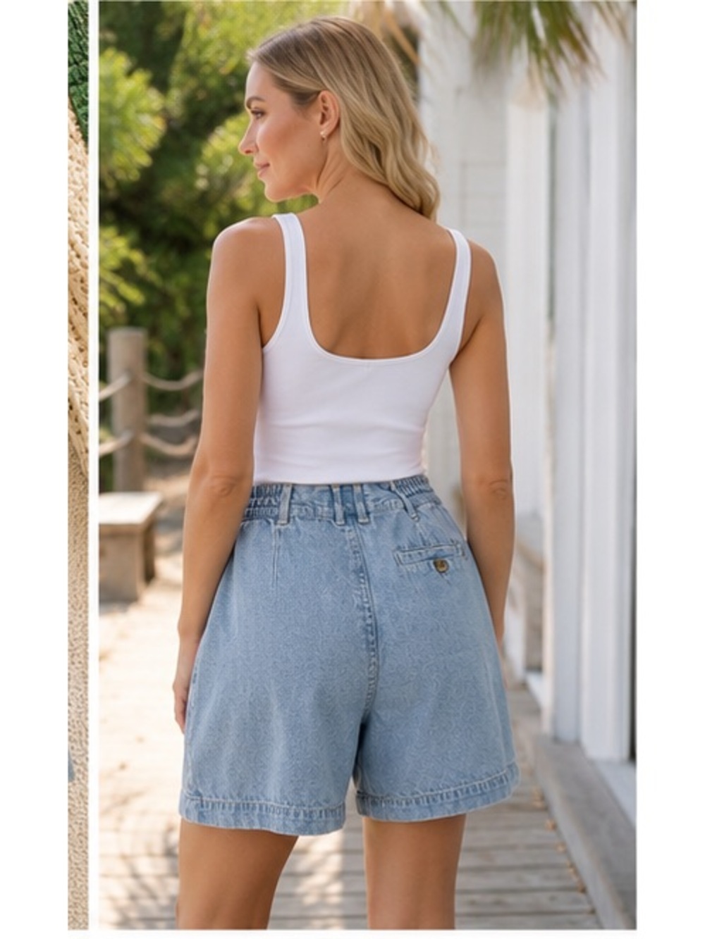 Tip Top Denim Bermuda Shorts Women’s Size 12 Light Wash Elastic Waist Relaxed - Picture 3 of 7